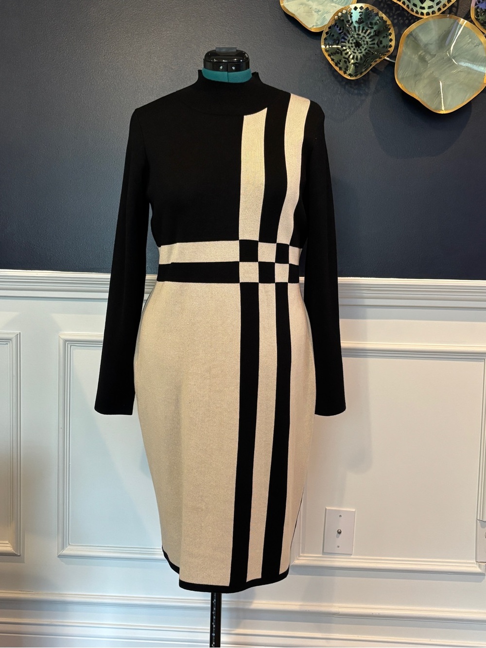 Melonie T Black & Ivory Colorblock Sweater Dress Mock Neck Long Sleeve XL